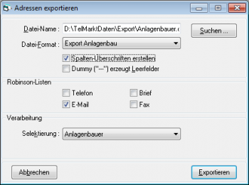 TelMarkt CRM Export Adressen TelMarkt CRM Export Adressen