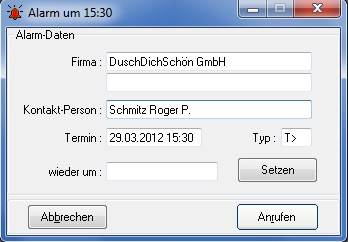 CRM TelMarkt geplanter Kontakt mit Alarm-Funktion