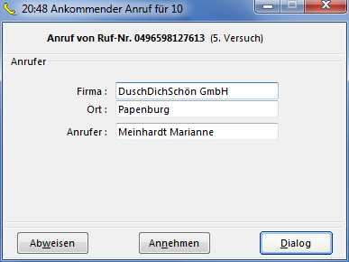 CRM TelMarkt eingehender Anruf von bekannter Kontaktperson