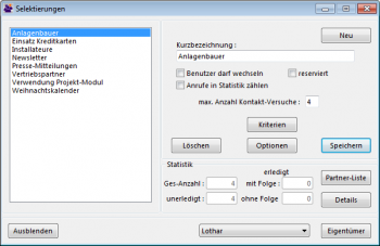 TelMarkt CRM Adressen selektieren TelMarkt CRM Adressen selektieren