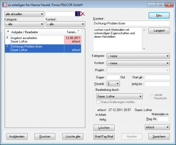 CRM TelMarkt Aufgaben in einem Projekt