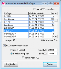 CallCenter TelMarkt: Auswahl eines Projektes (Umfrage)