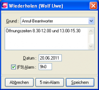 TelMarkt Modul CallCenter: Erfassen Wiedervorlage - neuer Kontaktversuch