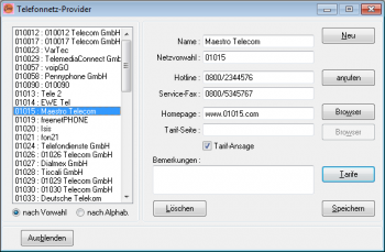 Telefon-Provider verwalten Telefon-Provider verwalten