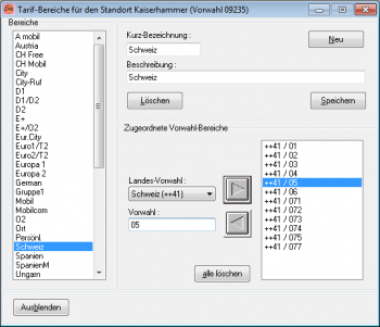 Tarif-Bereiche Tarif-Bereiche
