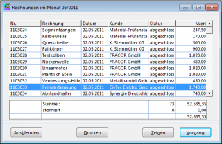 CRM TelMarkt Rechnungen eines Monats