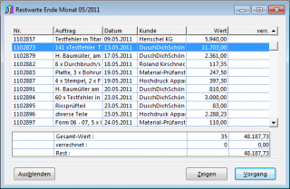 CRM TelMarkt Restwert Aufträge eines Monats