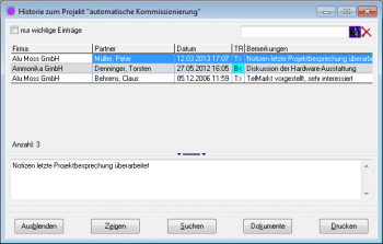 CRM TelMarkt Projekt-Historie