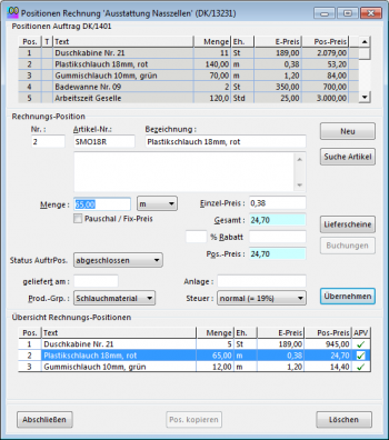 CRM TelMarkt Rechnungs-Positionen erfassen
