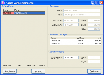 CRM TelMarkt Erfassen Zahlungen
