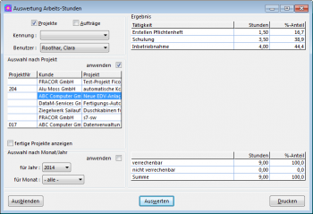 CRM TelMarkt Aufgewendete Zeiten im Projekt oder Auftrag