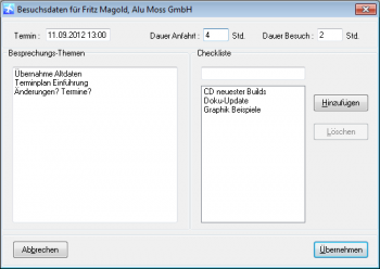 CRM TelMarkt Besuchsplanung mit Themen und Checkliste
