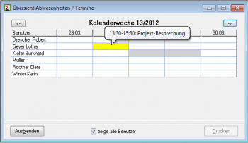 CRM TelMarkt Überblick aller Termine und Abwesenheiten