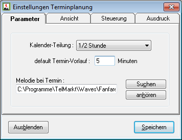 CRM TelMarkt Termine Parameter CRM TelMarkt Termine Parameter