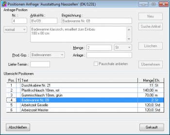 TelMarkt CRM Anfrage Positionen erfassen TelMarkt CRM Anfrage Positionen erfassen