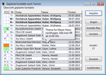 CRM TelMarkt geplante Kontakte CRM TelMarkt geplante Kontakte